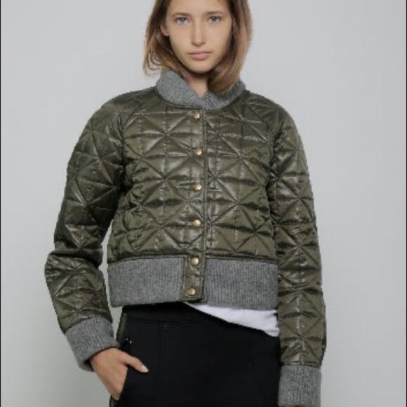 GARBE LUXE Catherine Puffer Cropped Quilted Jacket Size L Army Green - Picture 4 of 13